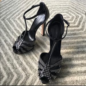 Alexander McQueen stud platform Black leather pumps sandals 37